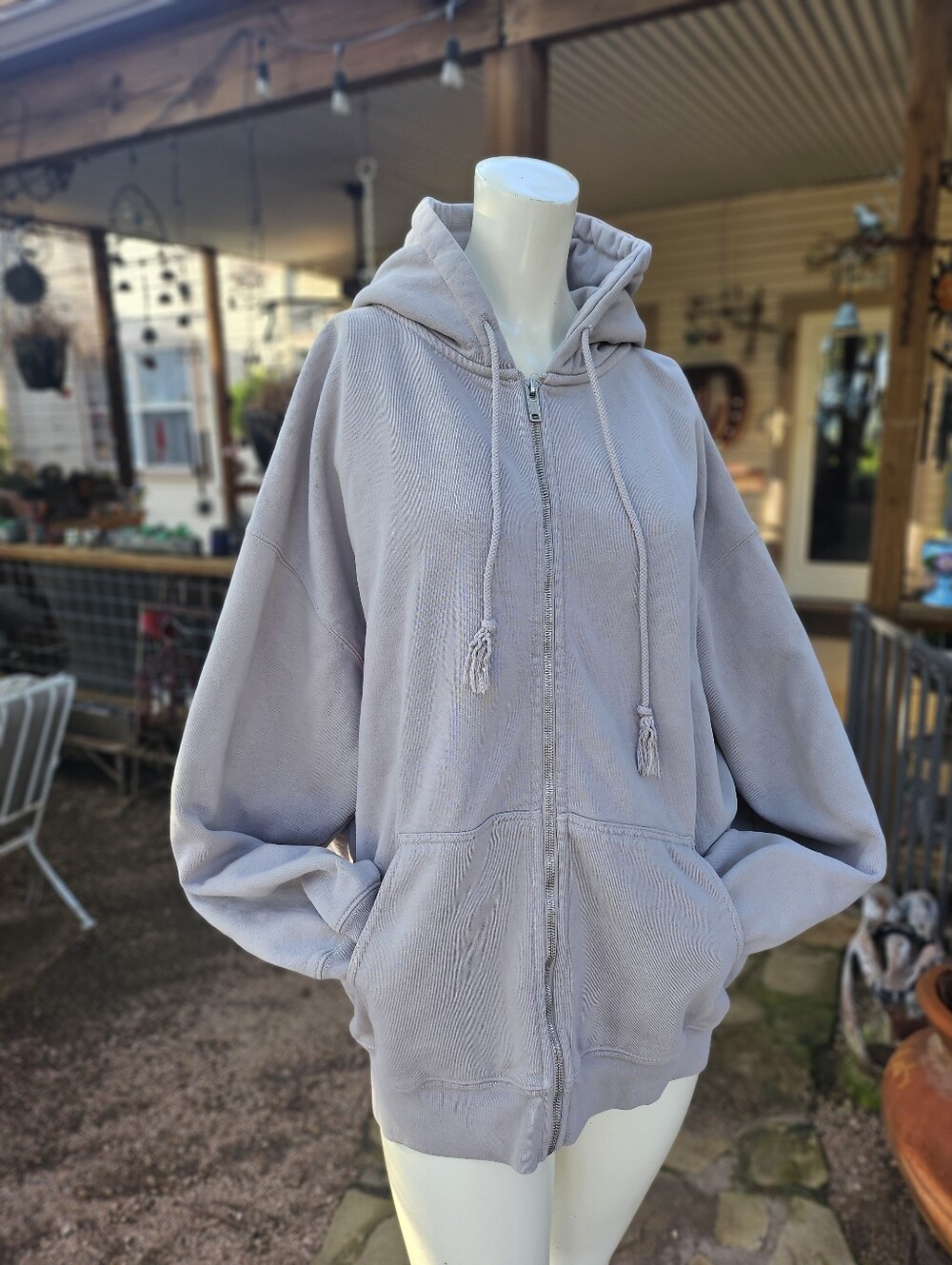 Brandy Melville Light Tan Thick Cotton Women's Zip-Up Hoodie Jacket One Size